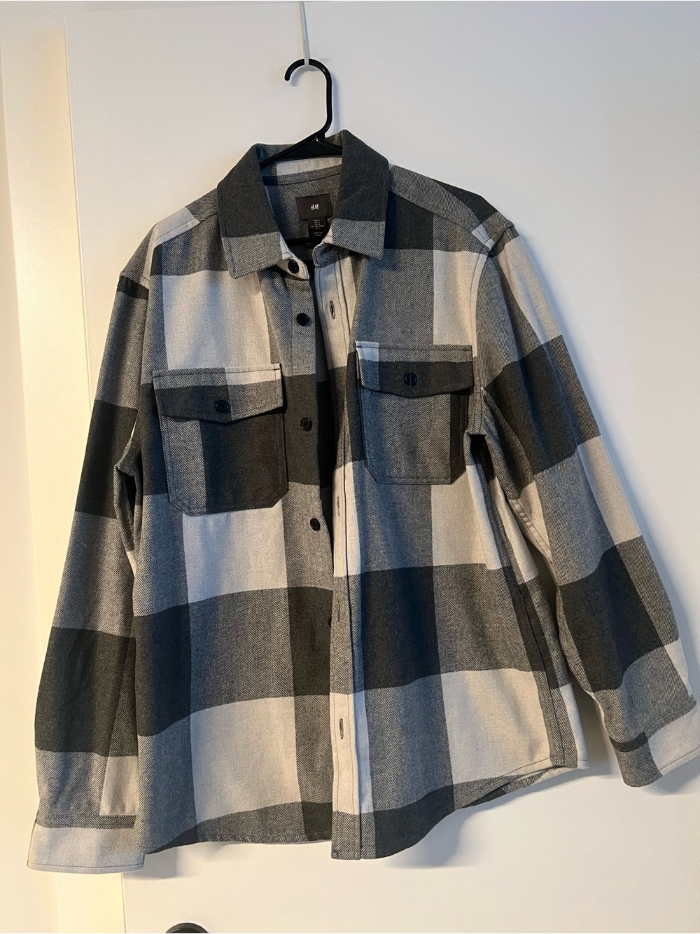 H&M Black and Gray Plaid Shirt Jacket